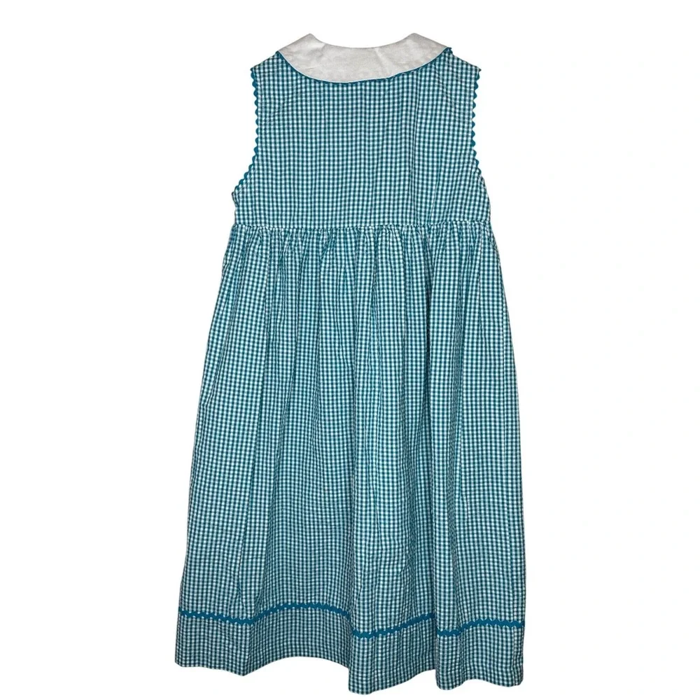 Good Lad VTG Linen Girls Blue Gingham Butterfly Flower Embroidered Dress 12 boho